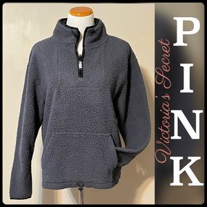 PINK Sherpa pullover sweater quarter zip gray fleece sweatshirt
